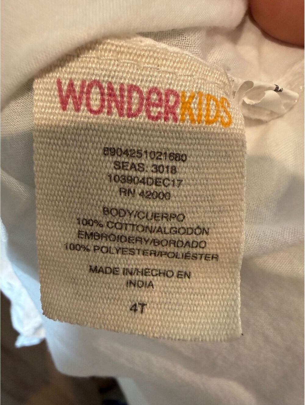 WonderKids Girls 4T White Floral Embroidered Cotton Dress - Picture 4 of 4